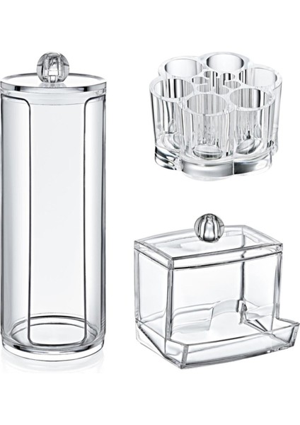 3'lü Beyaz Makyaj Pamuğu Düzenleyici Seti, Şık ve Kullanışlı Organizer