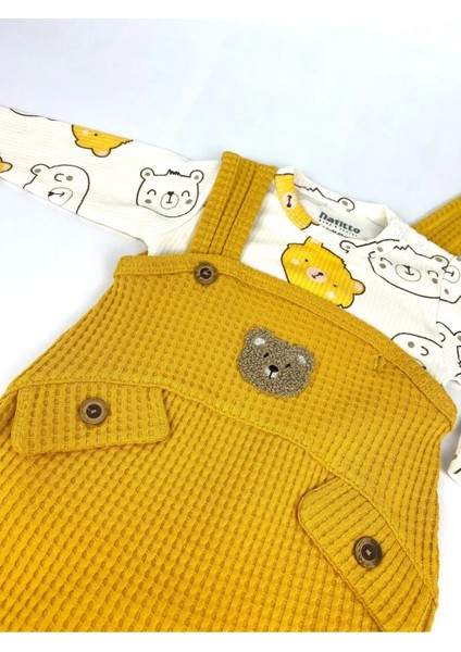 Ayı Nakışlı Erkek Bebek Tulum 3’lü Tulum Seti – Zıbın, Tulum ve Çorap | 3-6-9 Ay Bebek Kıyafeti