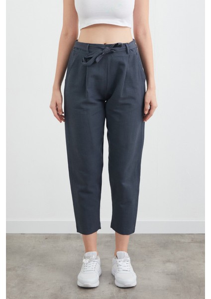 Beli Bağlamalı Straight Keten Pantolon