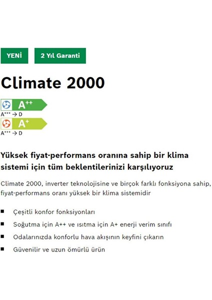 Climate 2000 CL2000U W 35 E 12000 Btu Duvar Tipi Split Klima fiyatları