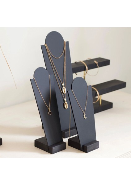 3'lü Mat Siyah Kolye Standı Seti, Takı Düzenleyici ve Saklama Çözümü