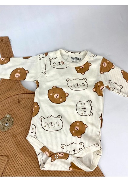 Ayı Nakışlı Erkek Bebek Tulum 3’lü Tulum Seti – Zıbın, Tulum ve Çorap | 3-6-9 Ay Bebek Kıyafeti