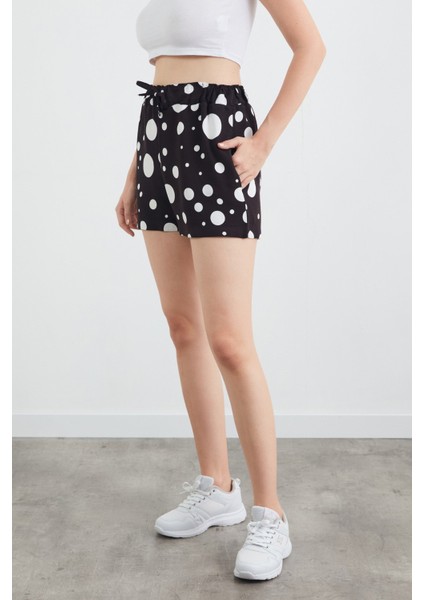 Basic Puantiye Desenli Beli Lastikli Şort