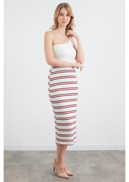 Çizgili Beli Lastikli Triko Etek fiyatları