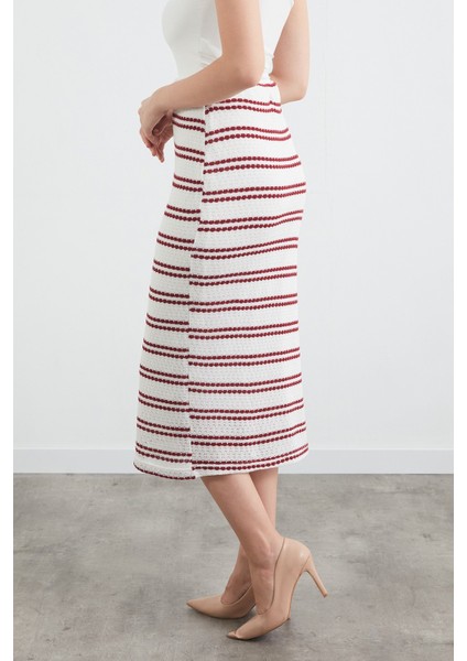 Çizgili Beli Lastikli Triko Etek modelleri