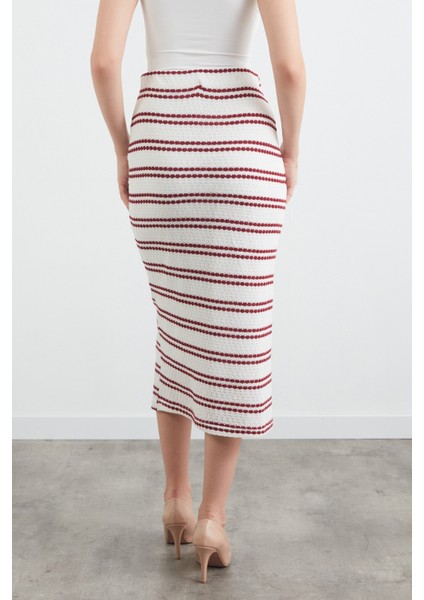 Çizgili Beli Lastikli Triko Etek fırsatları