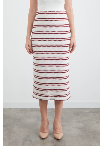 Çizgili Beli Lastikli Triko Etek