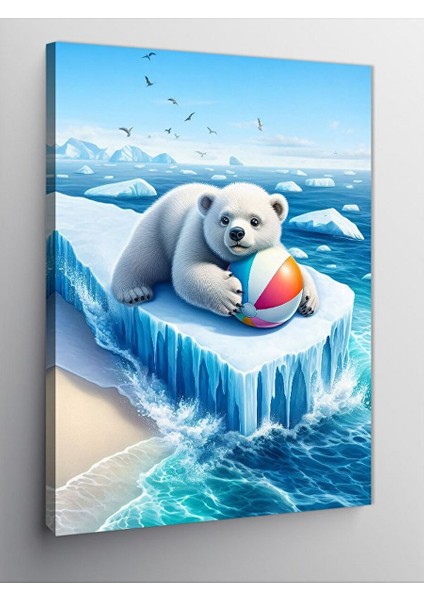 Kanvas Tablo Yavru Kutup Ayısı ve Topu 70X100 cm