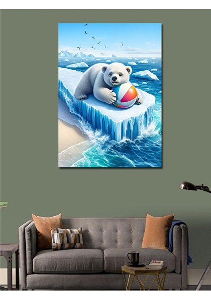 Kanvas Tablo Yavru Kutup Ayısı ve Topu 70X100 cm modelleri