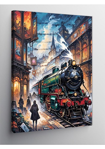 Kanvas Tablo Buharlı Tren ve Istasyon 70X100 cm