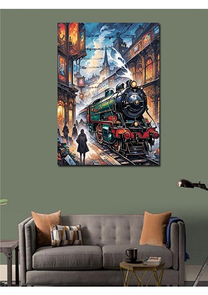 Kanvas Tablo Buharlı Tren ve Istasyon 70X100 cm fiyatları