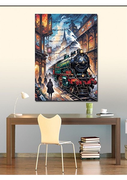 Kanvas Tablo Buharlı Tren ve Istasyon 70X100 cm modelleri