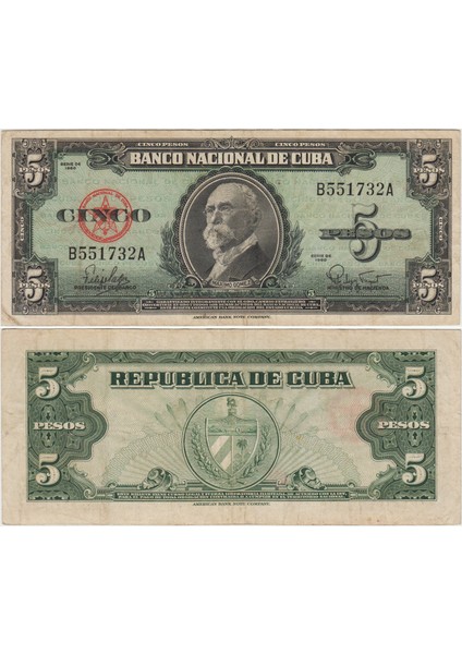 Küba 5 Peso 1960 Çok Temiz Kondisyon.