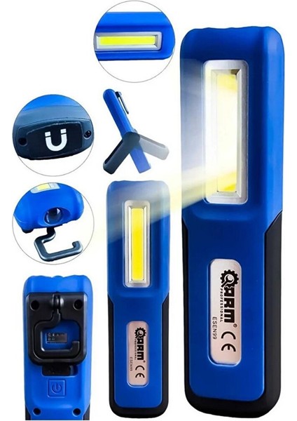 ESEN99 240 Lümen Fener Şarjlı LED Lambası Ultra Güçlü El Feneri Mıknatıslı