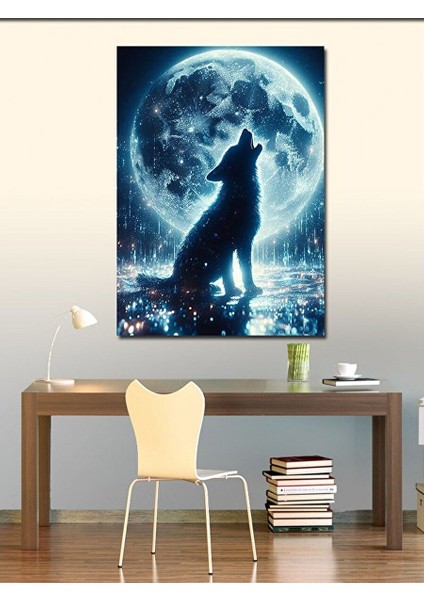 Kanvas Tablo Uluyan Kurt ve Dolunay 100X140 cm fiyatları