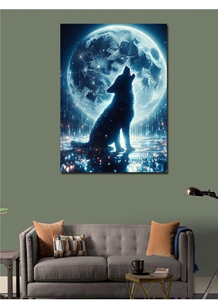 Kanvas Tablo Uluyan Kurt ve Dolunay 100X140 cm modelleri