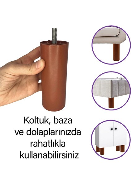 2 Adet Silindir Destek Ayağı 12 cm Kahverengi Gizli Mobilya Kanepe Baza Koltuk Ayakları Metrik 8 Civatalı Ince Diş fiyatları