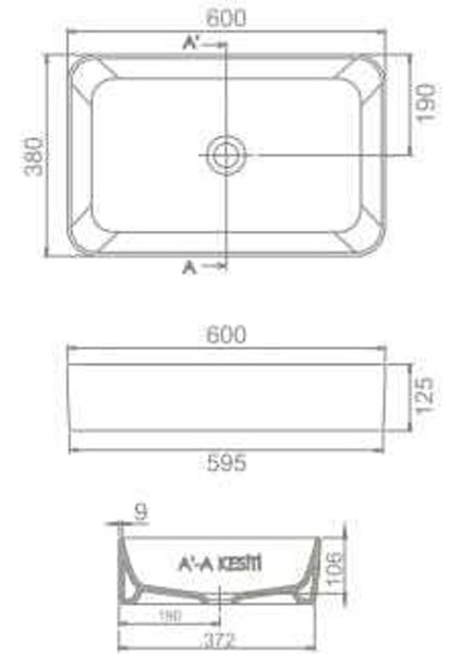 Cerastyle Hera Tezgah Üstü Çanak Lavabo B.deliksiz 60X38