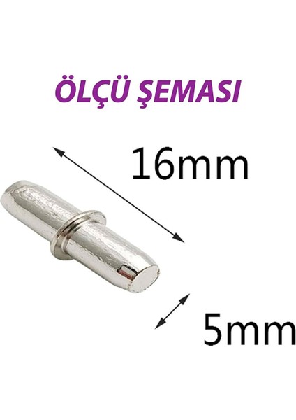Metal Halkalı Raf Pimi Cam Ahşap Metal Raf Tutucu Çivisi Mobilya Dolap Pimi (50 Adet)