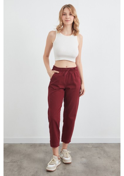Yüksek Bel Beli Lastikli Pantolon