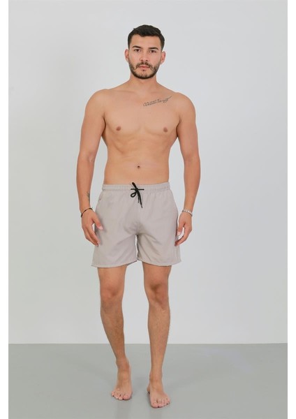Modaserdem Akbeniz Erkek Fermuarlı Cepli Deniz Şortu Bej