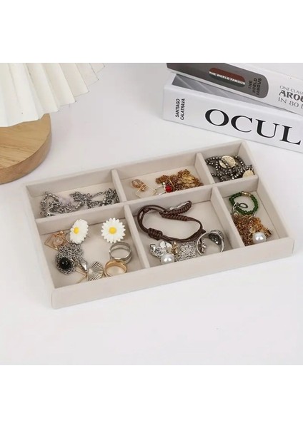 Bej Çekmeceli Takı ve Makyaj Düzenleyici Bölmeli Tepsi