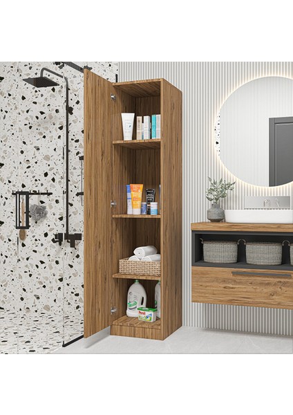 Atlantik Çam Tek Kapaklı 4 Raflı Çok Amaçlı Mutfak Kiler ve Banyo Dolabı