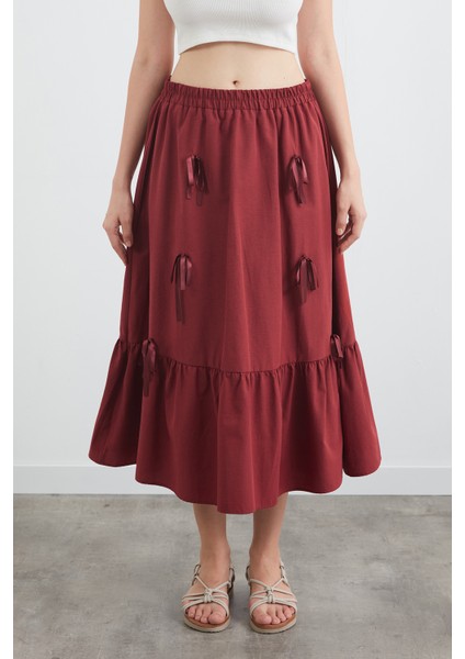 Beli Lastikli Kurdeleli Etek