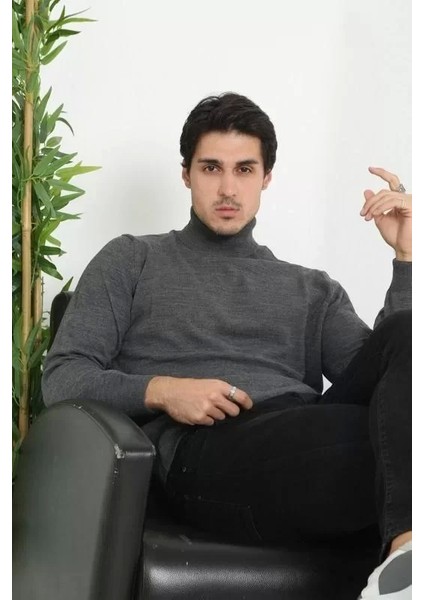 Unisex Tam Boğazlı Balıkçı Yaka Dokuma Triko - Füme modelleri