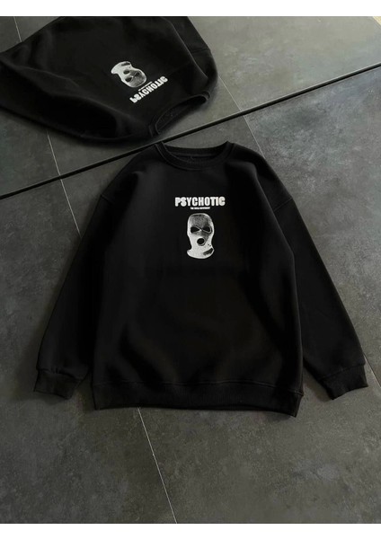 Kışlık Bisiklet Yaka Baskılı Sweatshirt - Siyah fiyatları