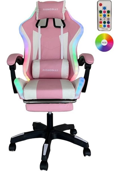Pink Star Işıklı - Masaj Özellikli Oyuncu Koltuğu Pembe-Beyaz Pembe
