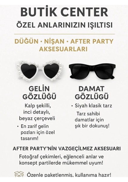 Beyaz Incili Kalpli & Siyah Gözlük Parti Gözlüğü 2 Adet