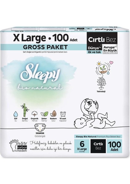 Nessiworld Sleepy Bio Natural Bebek Bezi Gross Paket 6 Beden 100 Adet