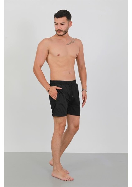 Akbeniz Erkek Fermuarlı Cepli Deniz Şortu Siyah