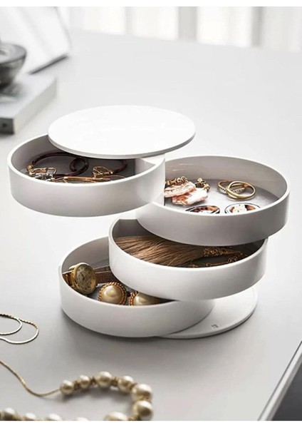 4 Katlı Silindir Takı Organizeri, Beyaz, Şık ve Kullanışlı Takı Kutusu