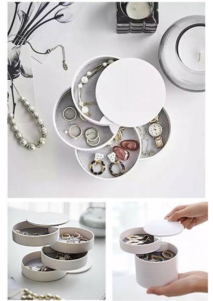 4 Katlı Silindir Takı Organizeri, Beyaz, Şık ve Kullanışlı Takı Kutusu fırsatları