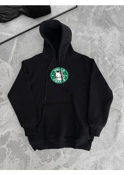 Üç Iplik Penye Uzun Kol Kapşonlu Sweatshirt - Siyah fırsatları