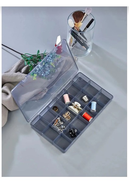 Şık 18 Bölmeli Füme Takı Kutusu, Düzenleyici ve Organizer Hediye