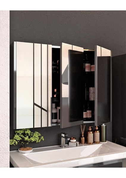 Lotus Banyo Dolabı 100 cm Lavabo Dahil Antrasit Çekmeceli Komple Mebran Mdf