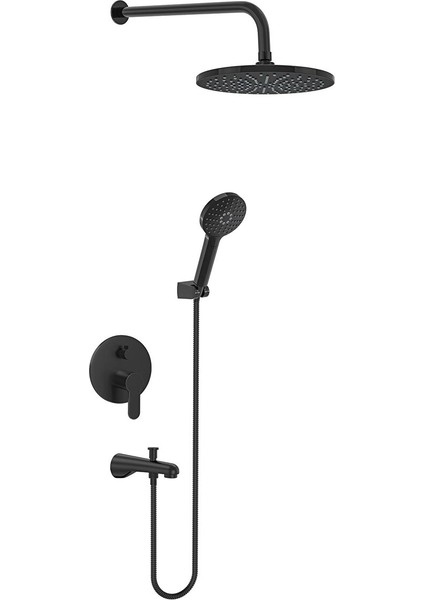 Yuvarlak Siyah Ankastre Tepe Banyo Duş Takımı Set VS-4600