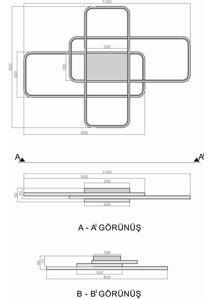 Oblong Plafonyer LED Avize 100X80 cm 119 Watt indirimleri