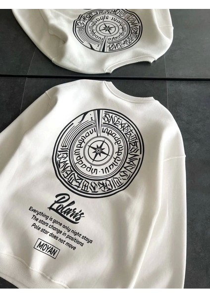 Kışlık Bisiklet Yaka Ön ve Arka Baskılı Sweatshirt - Beyaz fırsatları