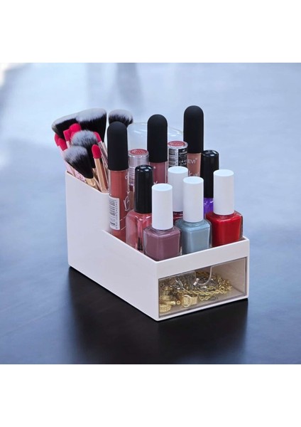 Bej 3 Katlı Çekmeceli Ofis ve Makyaj Düzenleyici Organizer