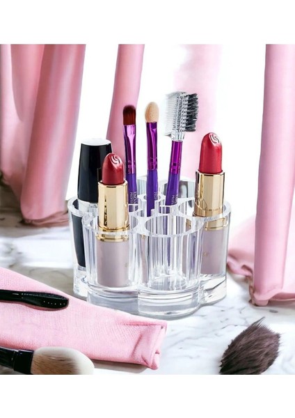 Turuncu Akrilik Makyaj Kalem ve Ruj Düzenleyici, Şık ve Kullanışlı Tasarım