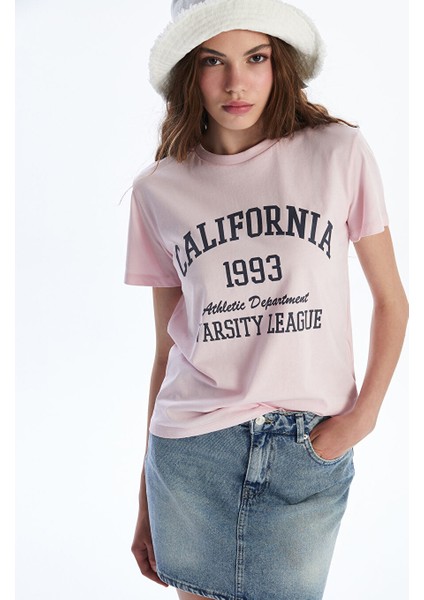 Yeni Sezon Bisiklet Yaka California Baskili Kadin Tisort - S5R062Z8