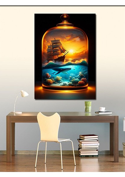 Kanvas Tablo Cam Fanus Içinde Gemi 50X70 cm fiyatları