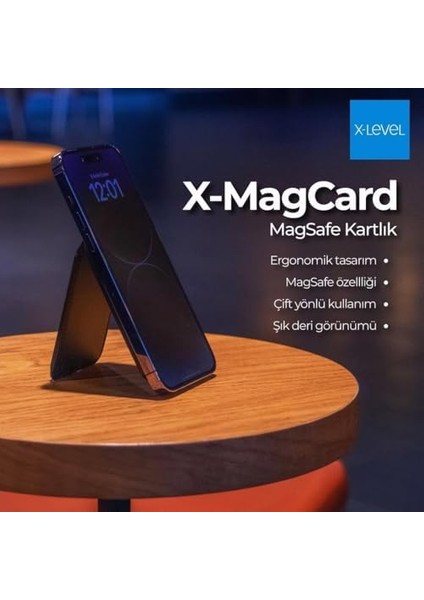 Magsafe Ile Uyumlu Deri Kartlık, Iphone 12/13/14/15/16 Modelleri ile Uyumlu, 5 Kart Kapasiteli, Açılır Kapanabilir Stand Olma Özellikli, Hafif ve Şık Tasarım, MC2500, Siyah fiyatları