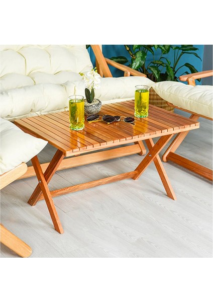 Ahşap Katlanabilir Taşınır Puf Minderli Kollu Şezlong Plaj Bahçe Teras Balkon Sandalyesi Koltuğu Takimi 4 Lü Set Krem modelleri