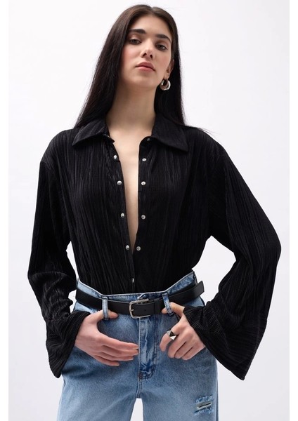 Oversize Dokulu Gömlek