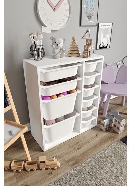 %100 Mdf - Small Duo 10 Sepetli Oyuncak Dolabı (SMALLDUO10SEPET-2B-2O-6K-BEYAZ) fiyatları